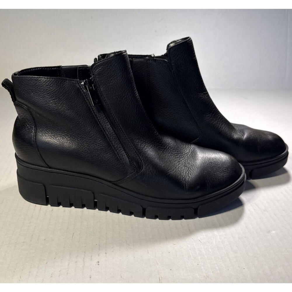 Vionic Uptown Sur Booties Women's 8 Black Leather Flexible Wedge Ankle Boots Zip - Picture 5 of 11